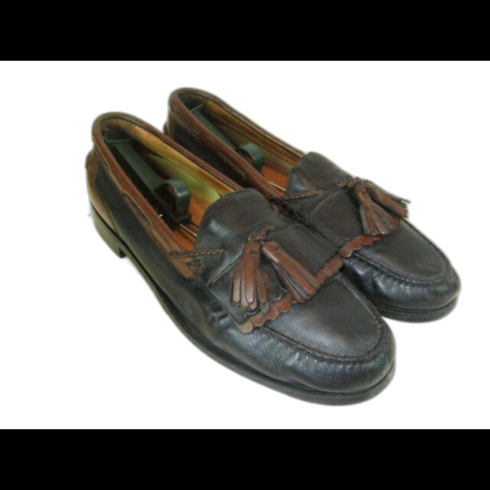 Mens French Shriner Black Tan Leather Tassel Kilt Casual Loafers sz 11 M